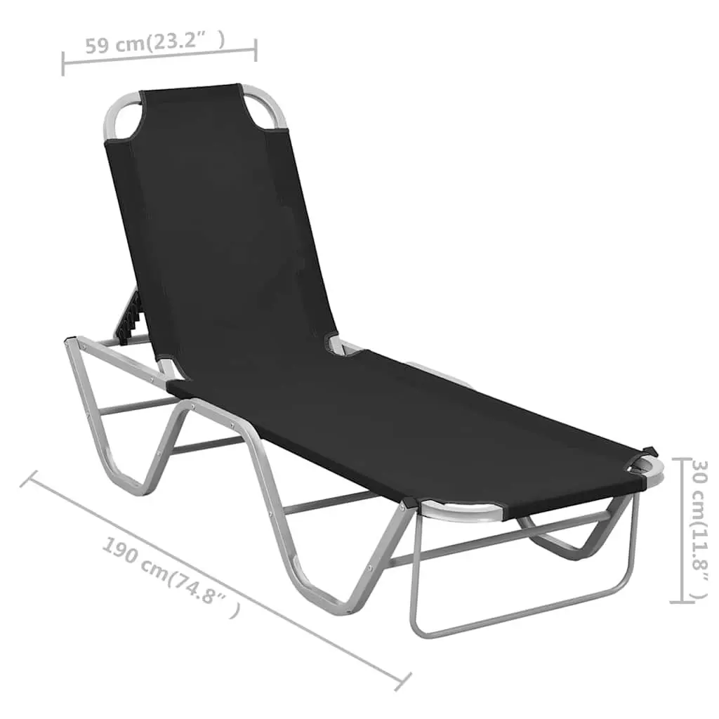 Sun Lounger Adjustable Reclining Chair Black Aluminium Textilene