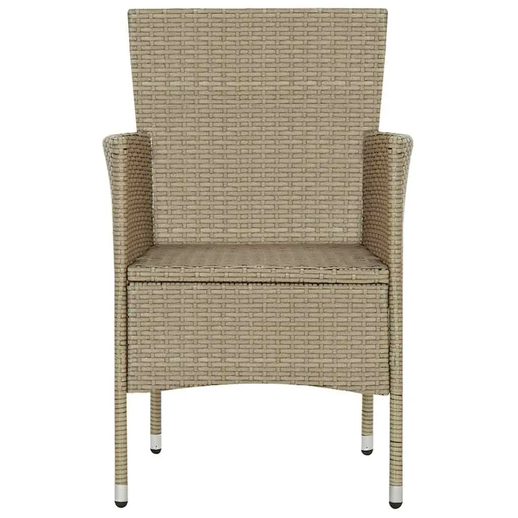 Outdoor Dining Chairs 2 pcs Poly Rattan Beige Garden Seating with Cushion