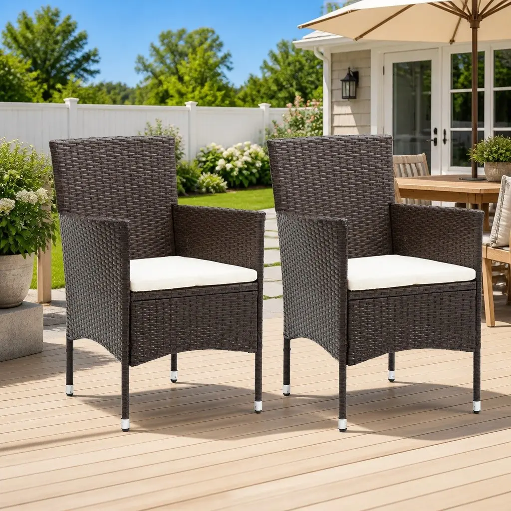 Outdoor Dining Chairs Set 2 pcs Weather-Resistant PE Rattan Brown