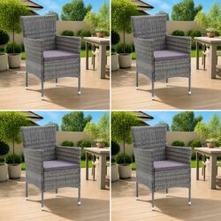 Outdoor Dining Chairs Set 4 pcs Grey Garden Seating Rattan Armchair with Cushion