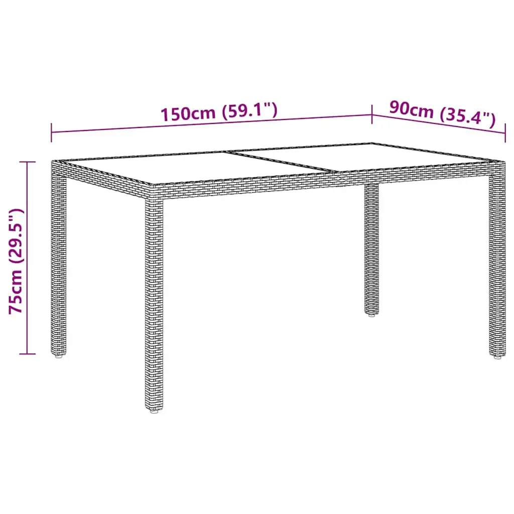Garden Table 150x90x75cm Outdoor Patio Furniture Tempered Glass Poly Rattan