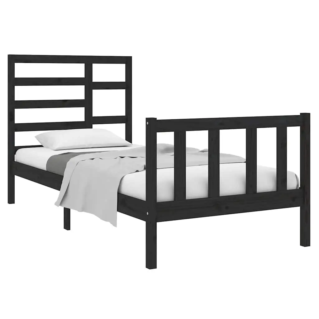 Solid Wood Bed Frame Single 90x190cm Black Wooden Headboard Footboard Bedroom