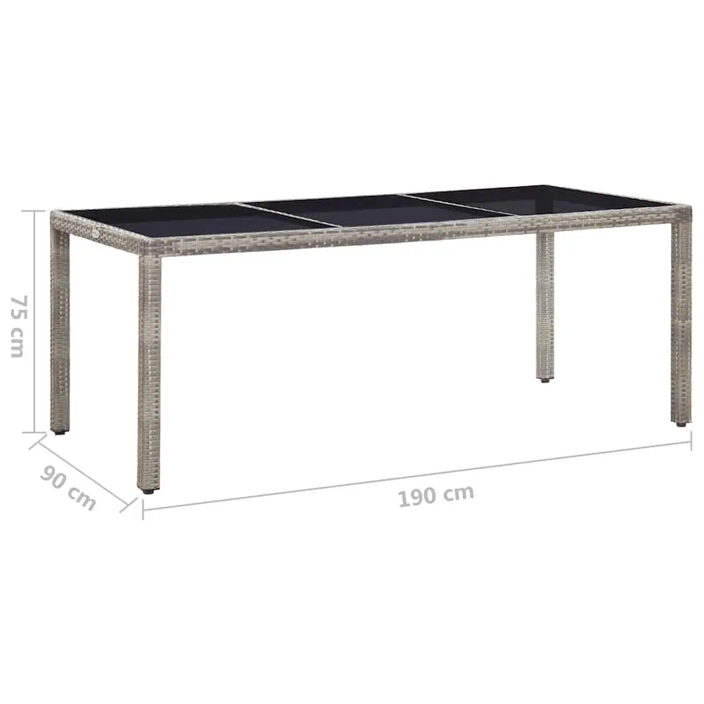 Garden Dining Table Grey Outdoor Patio Furniture Steel Frame Tempered Glass 190L x 90W x 75H cm