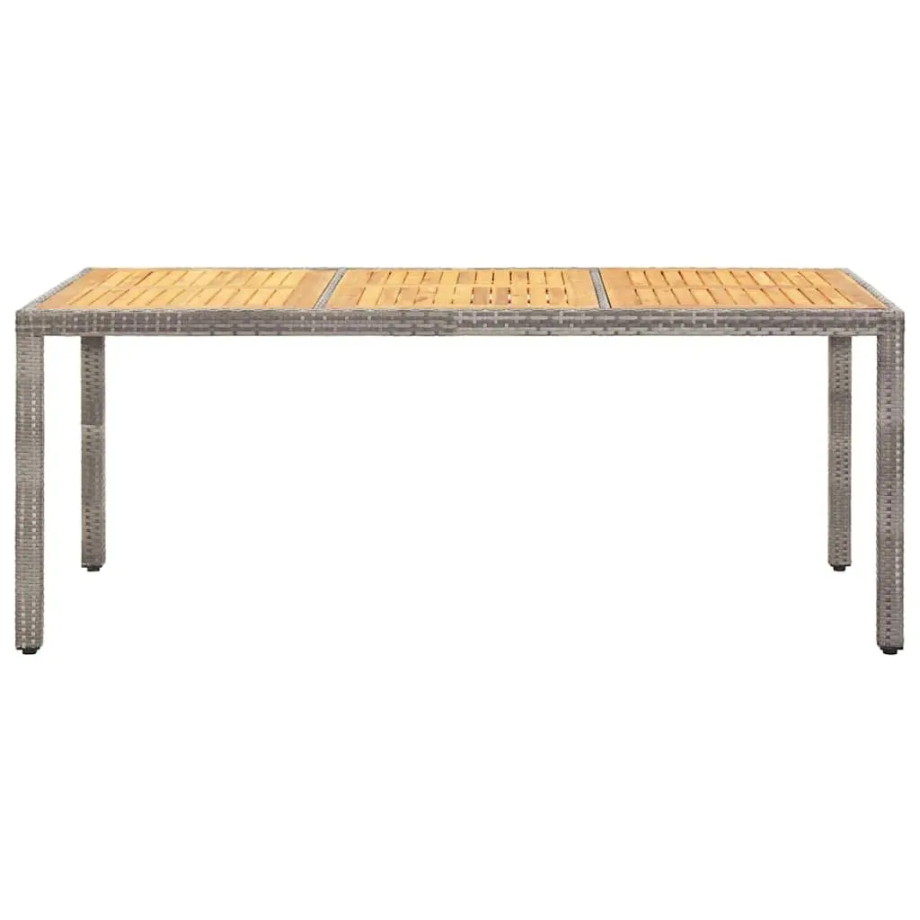 Outdoor Dining Table Grey 190x90x75cm Rattan and Acacia Wood Garden Furniture