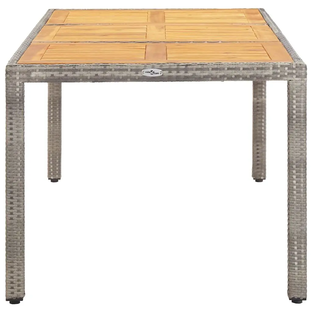 Outdoor Dining Table Grey 190x90x75cm Rattan and Acacia Wood Garden Furniture