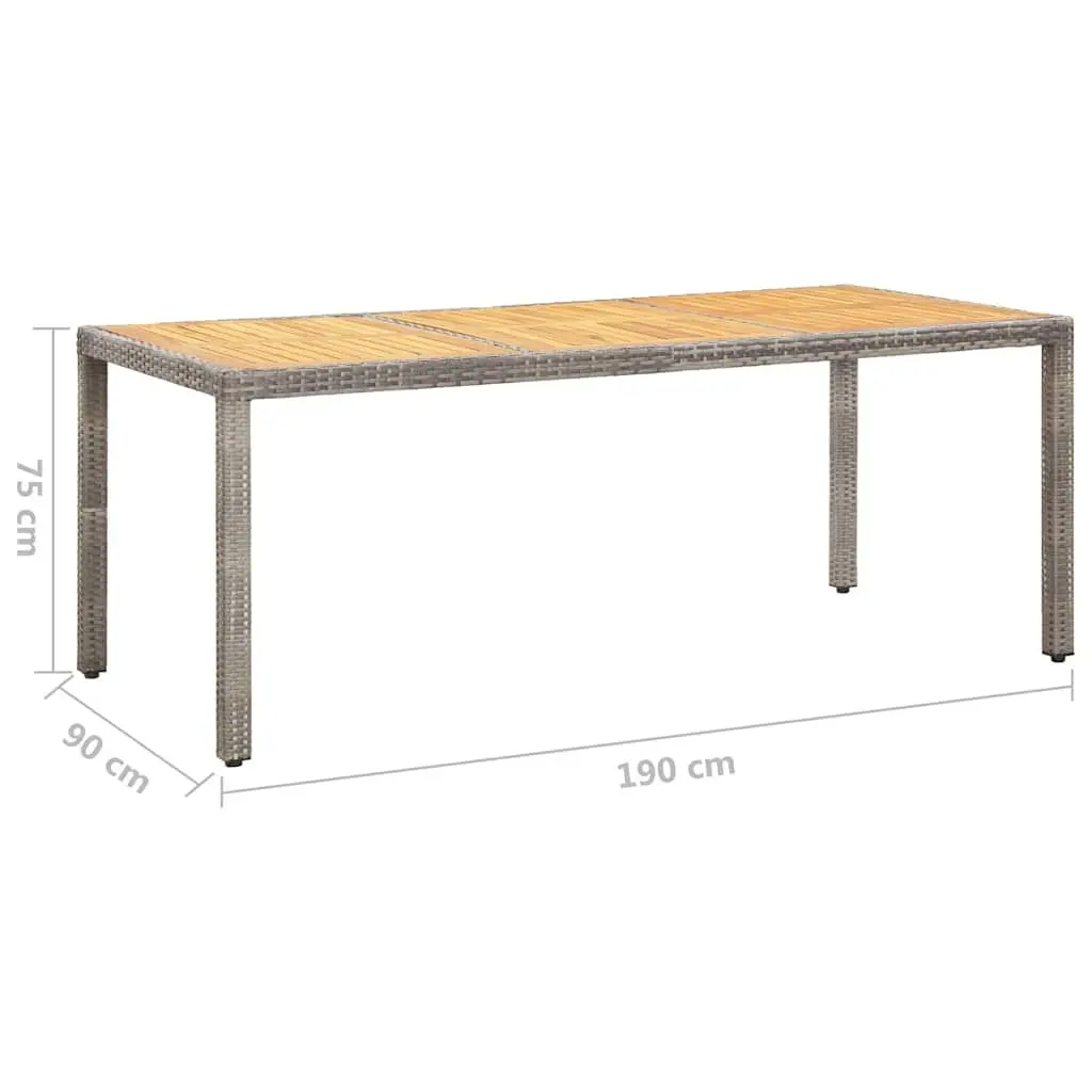Outdoor Dining Table Grey 190x90x75cm Rattan and Acacia Wood Garden Furniture