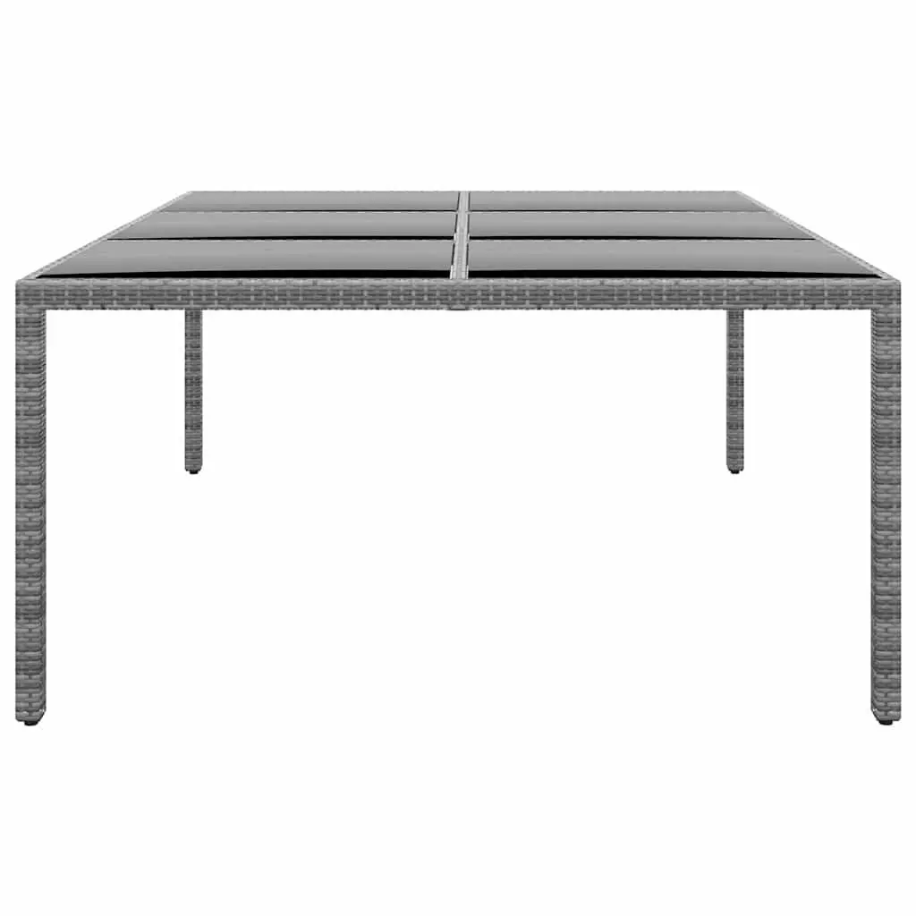 Garden Table Grey Rattan 200x150cm Outdoor Patio Dining Furniture Tempered Glass
