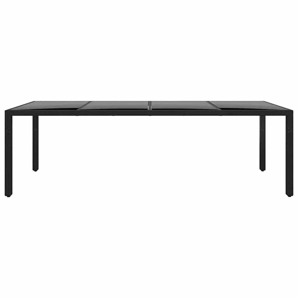 Outdoor Dining Table Tempered Glass Poly Rattan Black 250x100cm