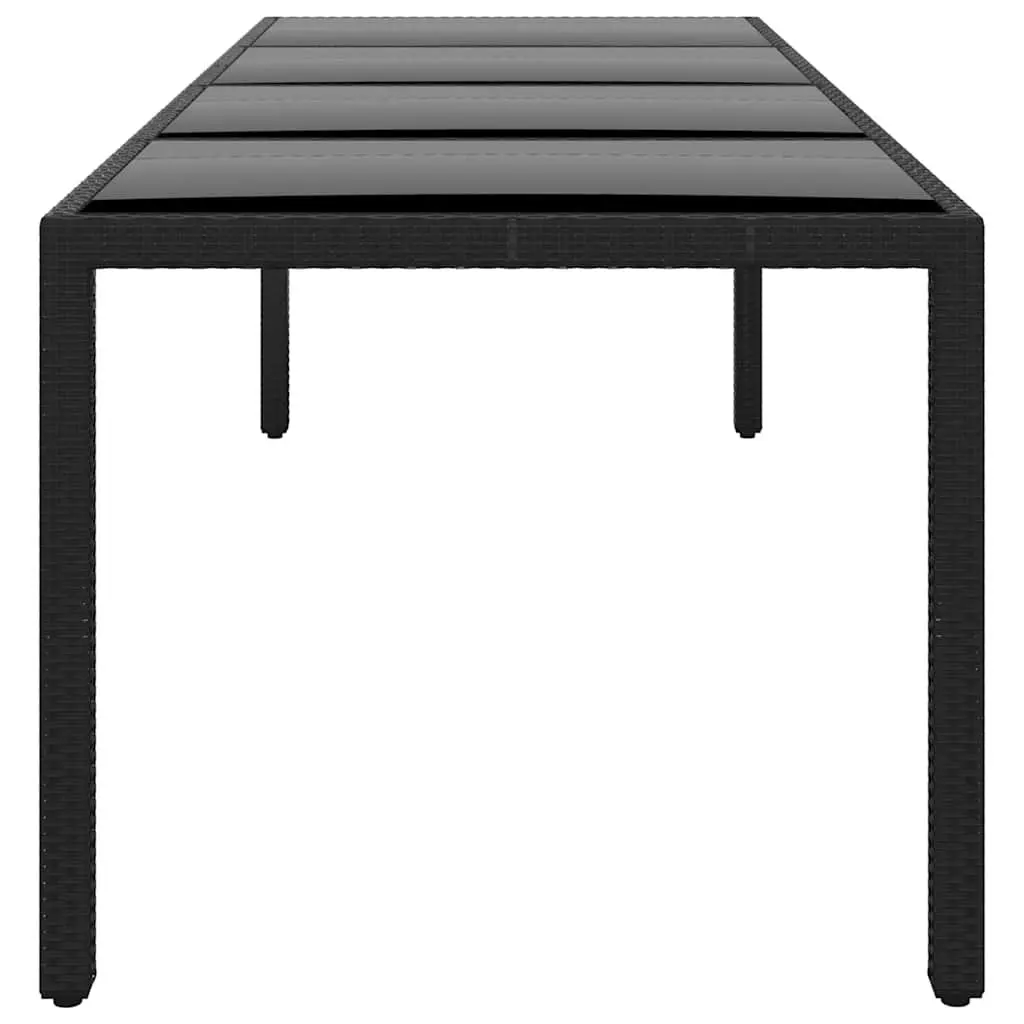 Outdoor Dining Table Tempered Glass Poly Rattan Black 250x100cm
