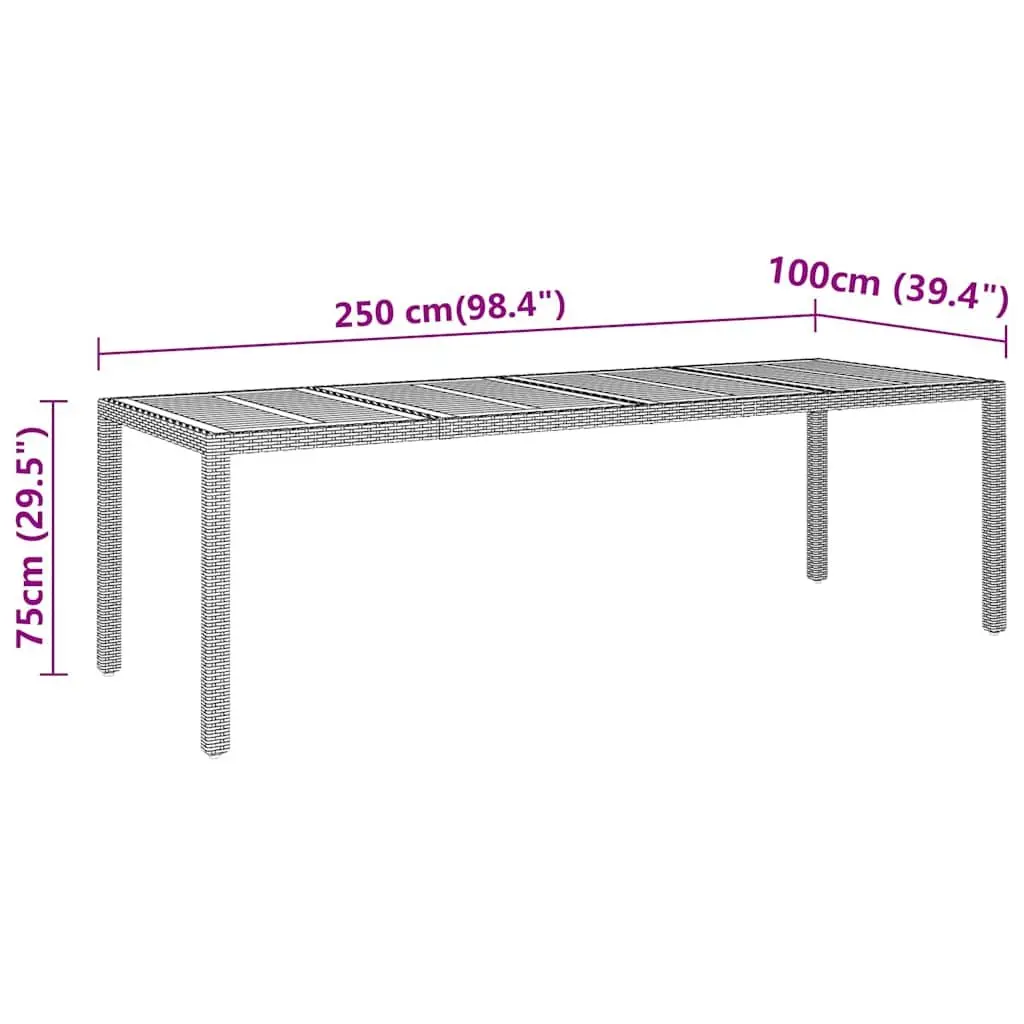 Garden Table 250x100x75cm Acacia Wood Poly Rattan Outdoor Patio Furniture Black