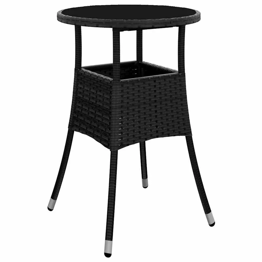 Garden Table Ø60x75 cm Tempered Glass Top Poly Rattan Outdoor Patio Furniture
