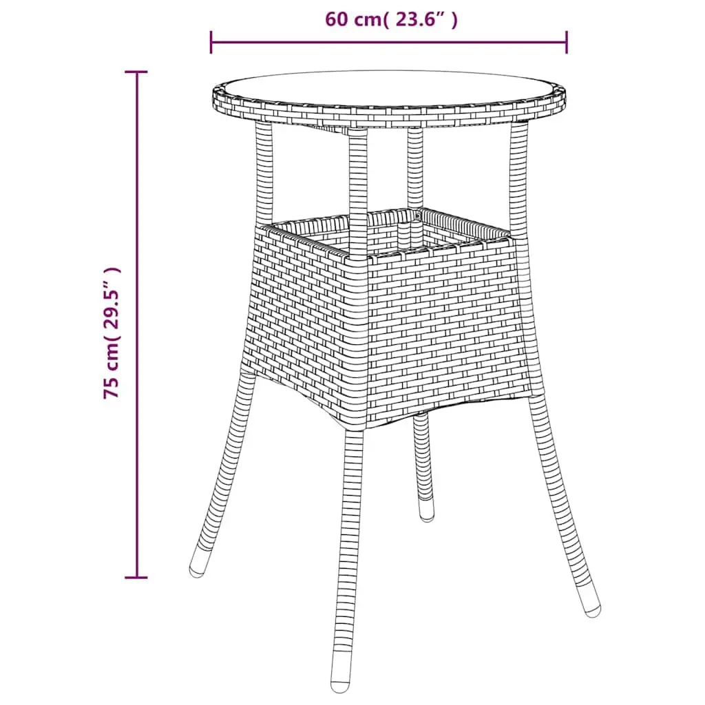 Garden Table Ø60x75 cm Tempered Glass Top Poly Rattan Outdoor Patio Furniture