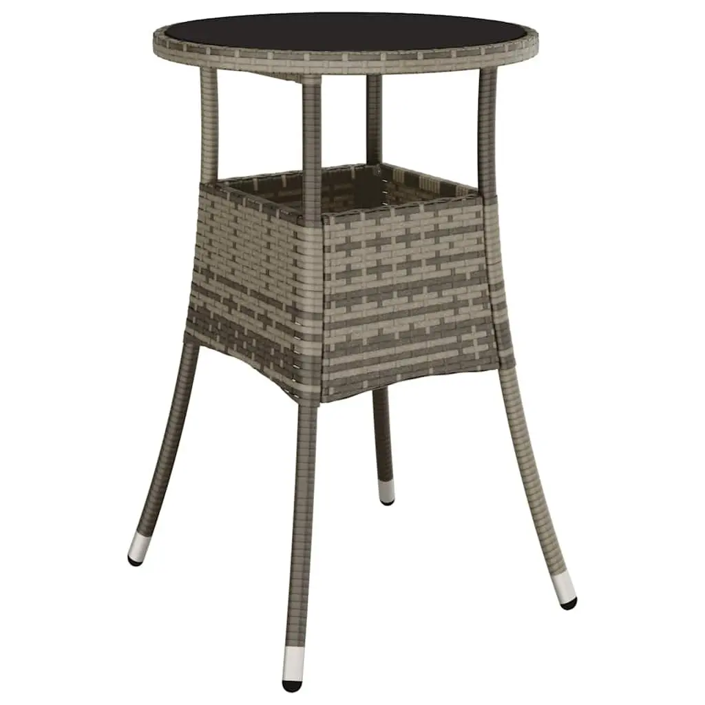 Garden Table Outdoor Patio Furniture Grey Poly Rattan Tempered Glass Top 60cm