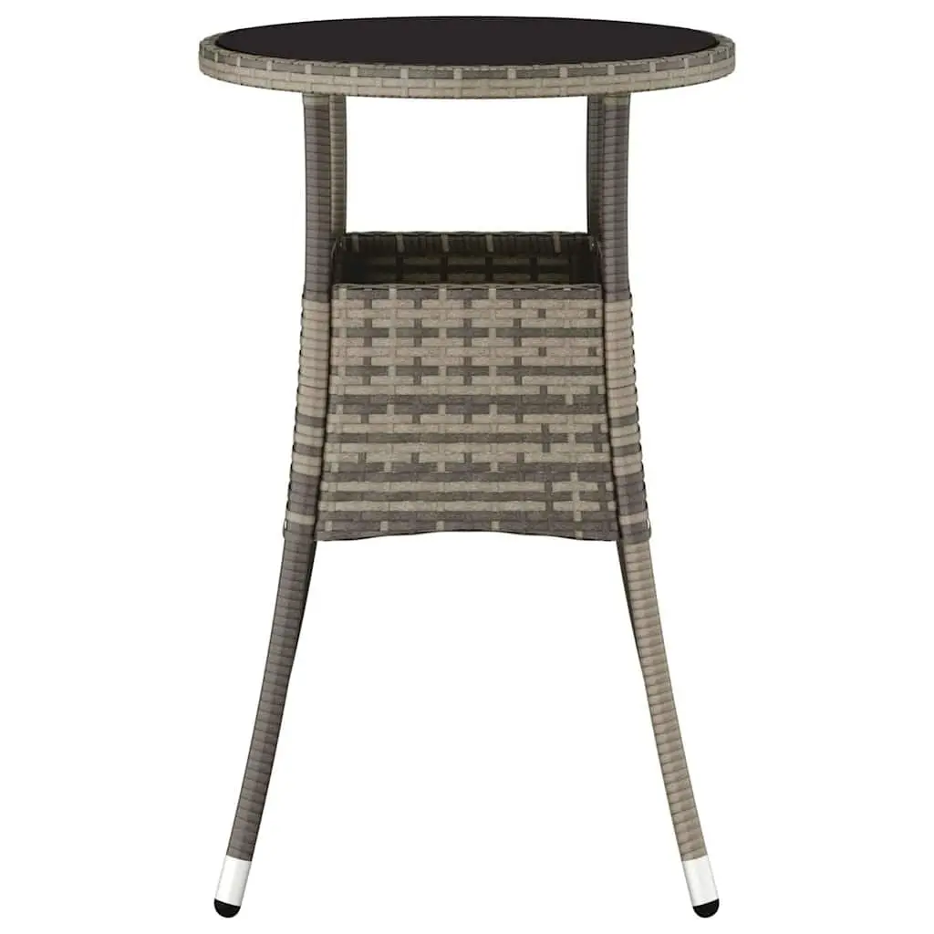 Garden Table Outdoor Patio Furniture Grey Poly Rattan Tempered Glass Top 60cm