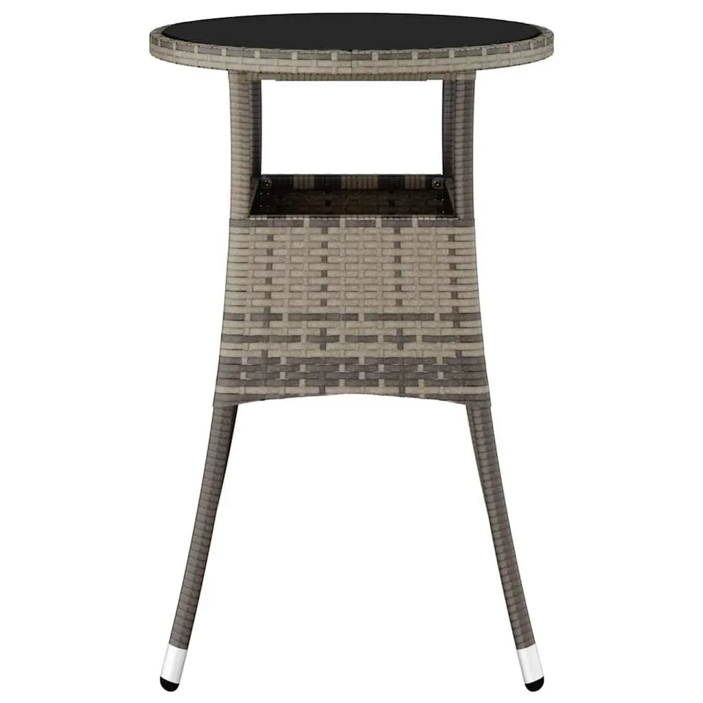 Garden Table Outdoor Patio Furniture Grey Poly Rattan Tempered Glass Top 60cm