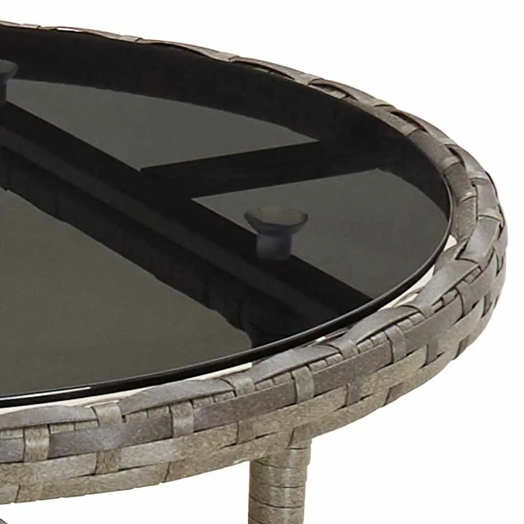 Garden Table Outdoor Patio Furniture Grey Poly Rattan Tempered Glass Top 60cm