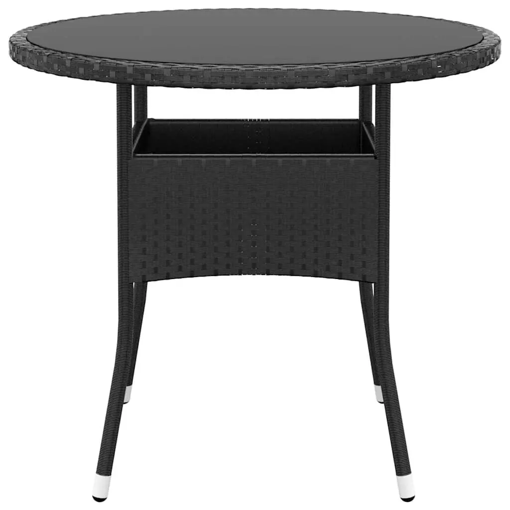 Garden Table Outdoor Patio Tempered Glass Top Poly Rattan Black Round 80cm Dia