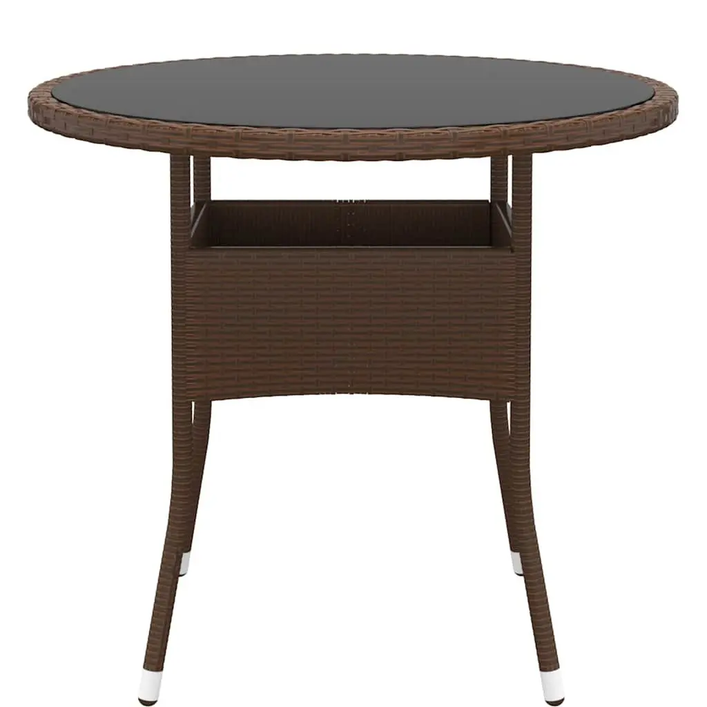 Round Garden Table Poly Rattan Ø80cm Tempered Glass Top