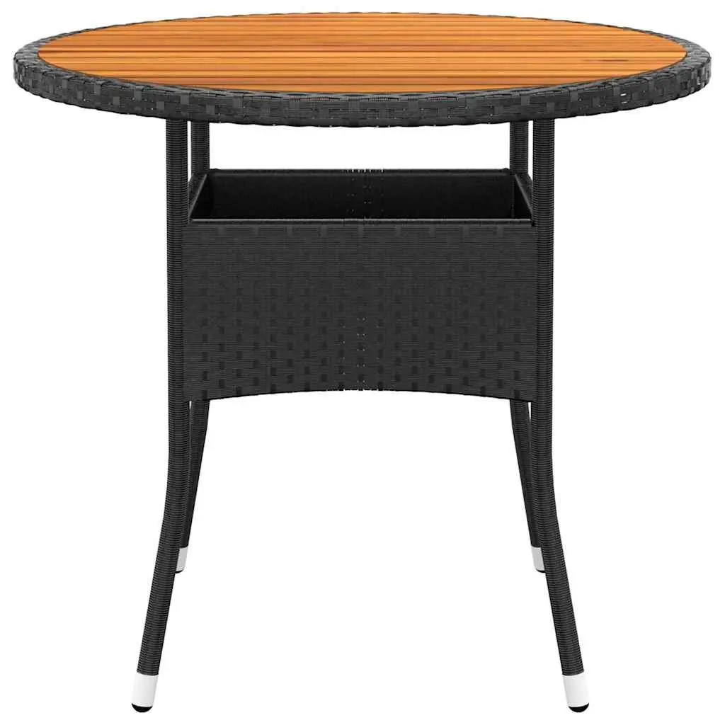 Garden Table Round Acacia Wood Poly Rattan Ø80x75cm Patio Outdoor Furniture