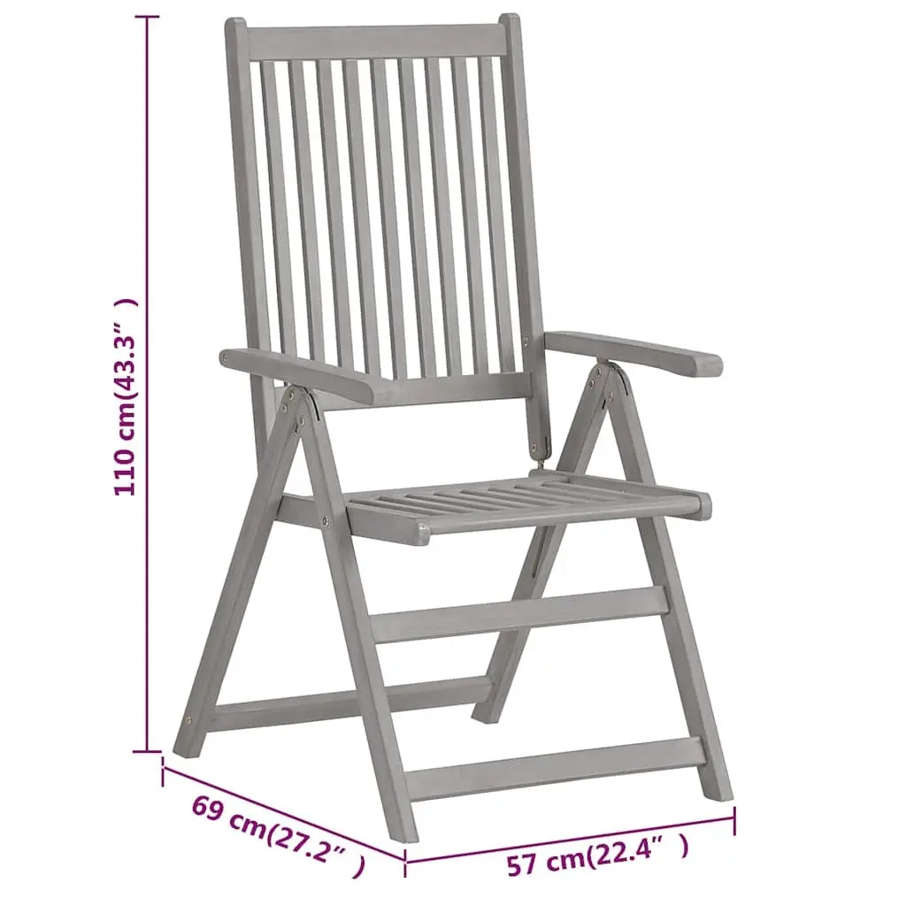 Outdoor Reclining Chairs Set Adjustable Backrest 3 Piece Grey
