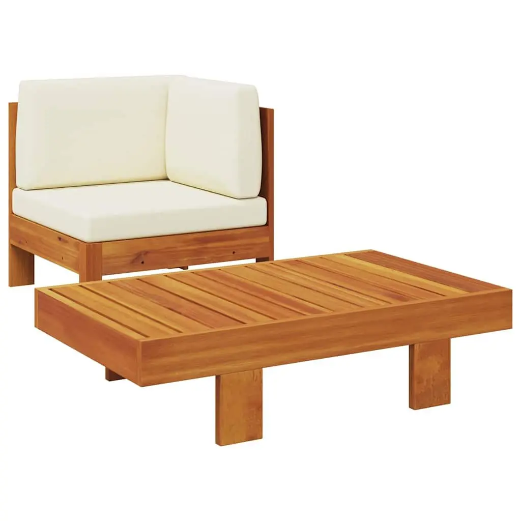 2 Piece Outdoor Garden Lounge Set Acacia Wood Sofa Table with Cream Cushions