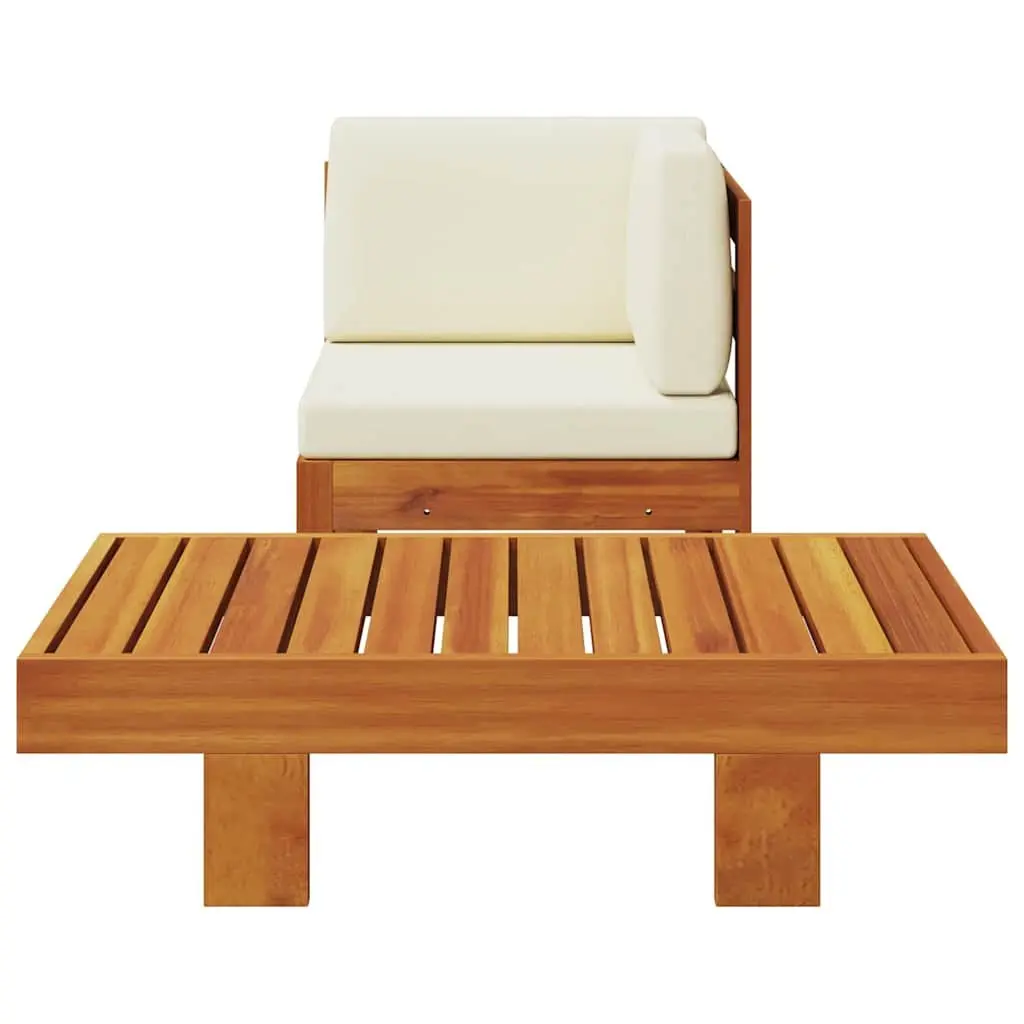 2 Piece Outdoor Garden Lounge Set Acacia Wood Sofa Table with Cream Cushions