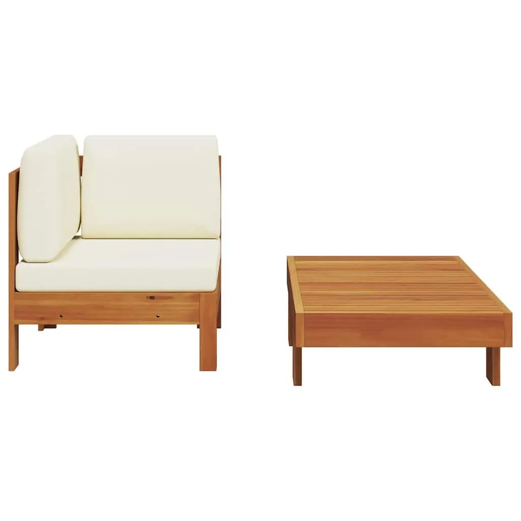 2 Piece Outdoor Garden Lounge Set Acacia Wood Sofa Table with Cream Cushions