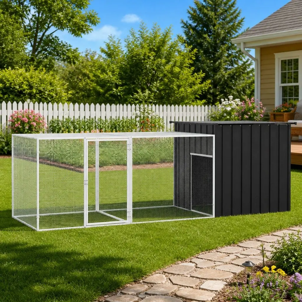 Chicken Cage Galvanised Steel Anthracite 300x91x100 cm Run Coop Enclosure
