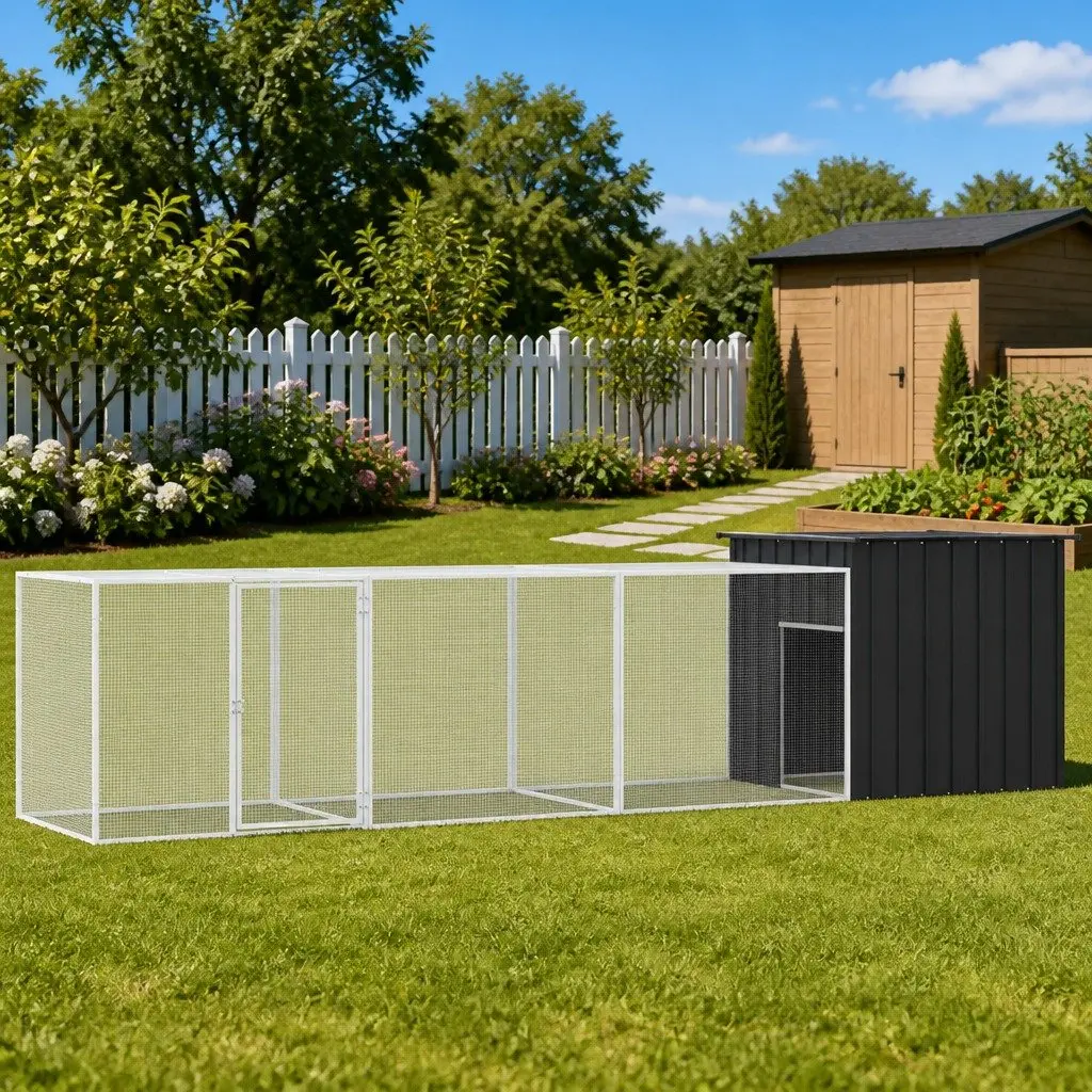 Galvanised Steel Chicken Cage Anthracite 400x91x100cm Secure Coop Run Pen