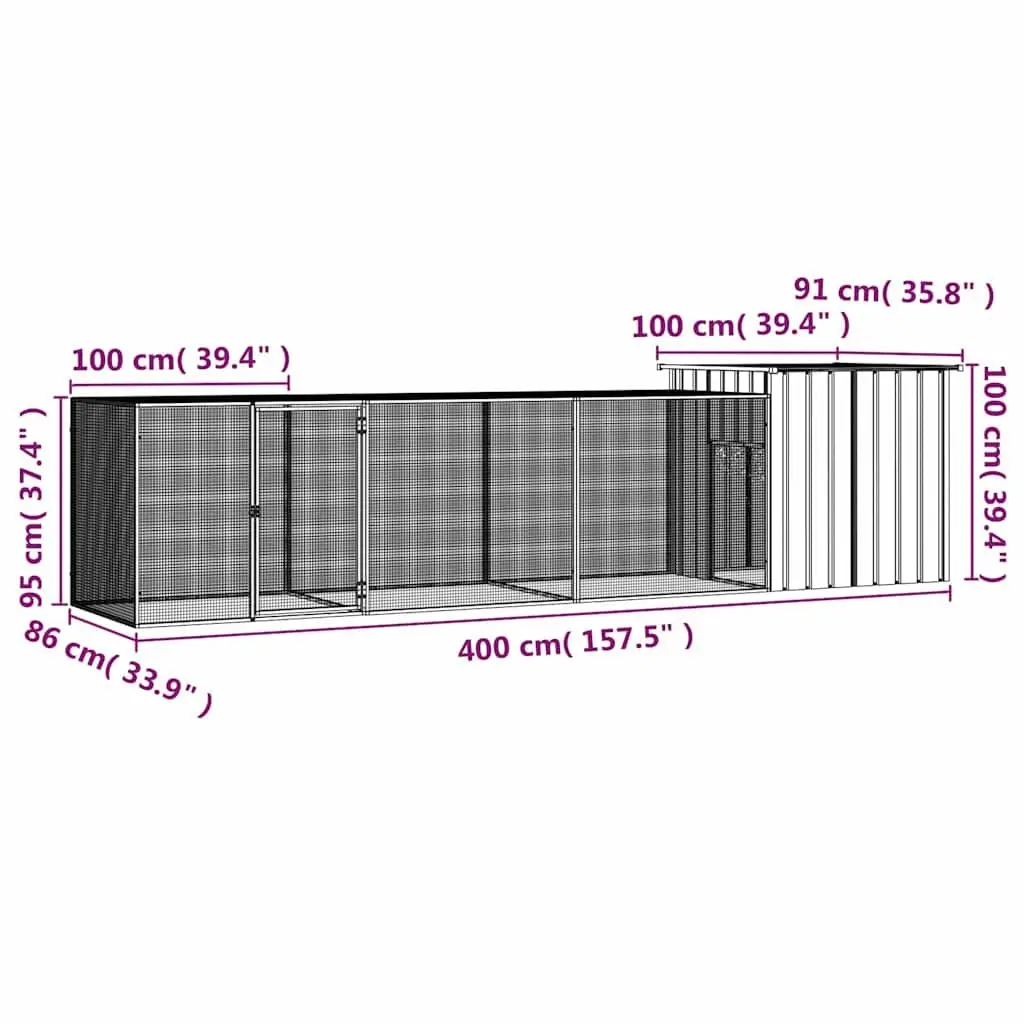 Galvanised Steel Chicken Cage Anthracite 400x91x100cm Secure Coop Run Pen
