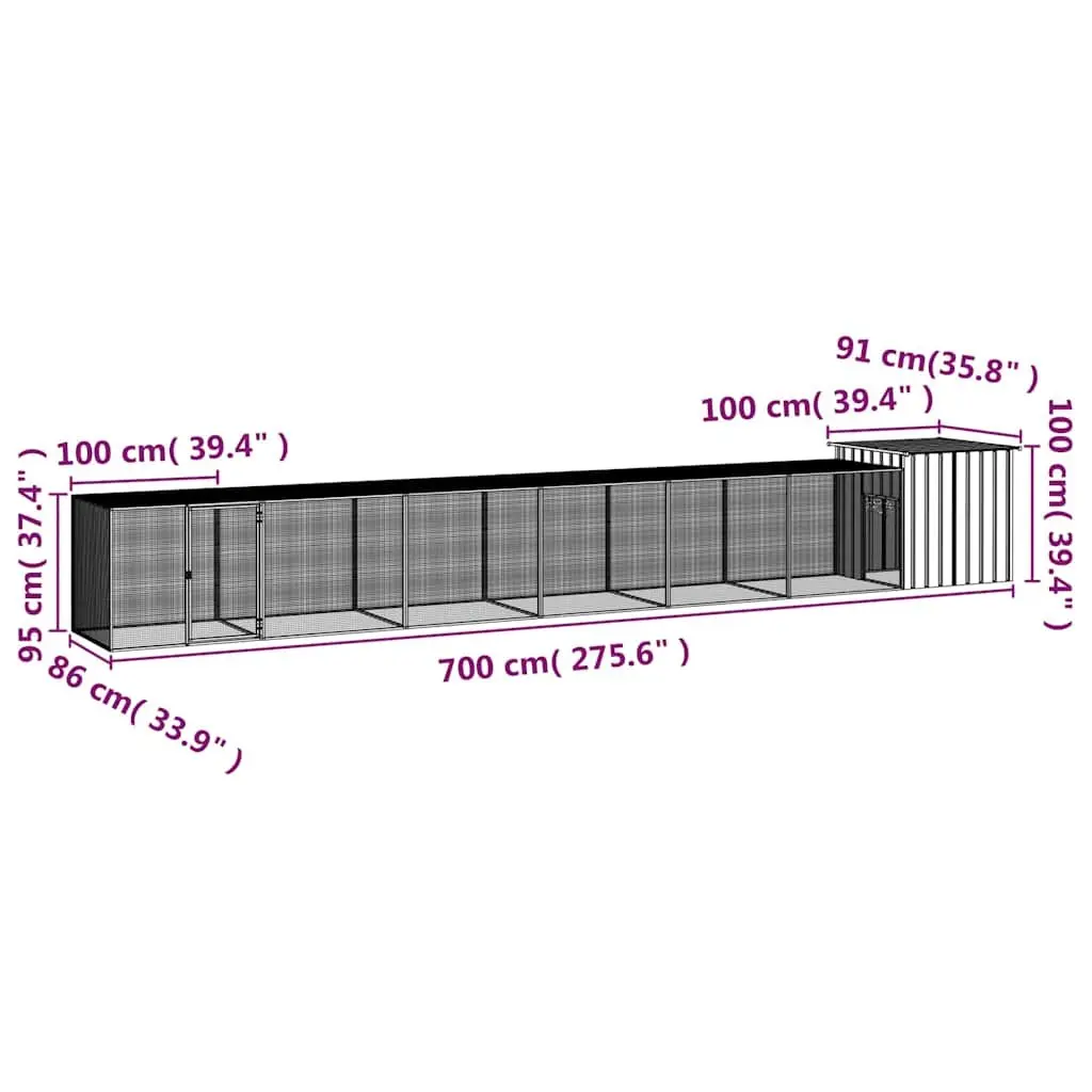 Galvanised Steel Chicken Cage Anthracite Small Animal Habitat 700x91x100cm