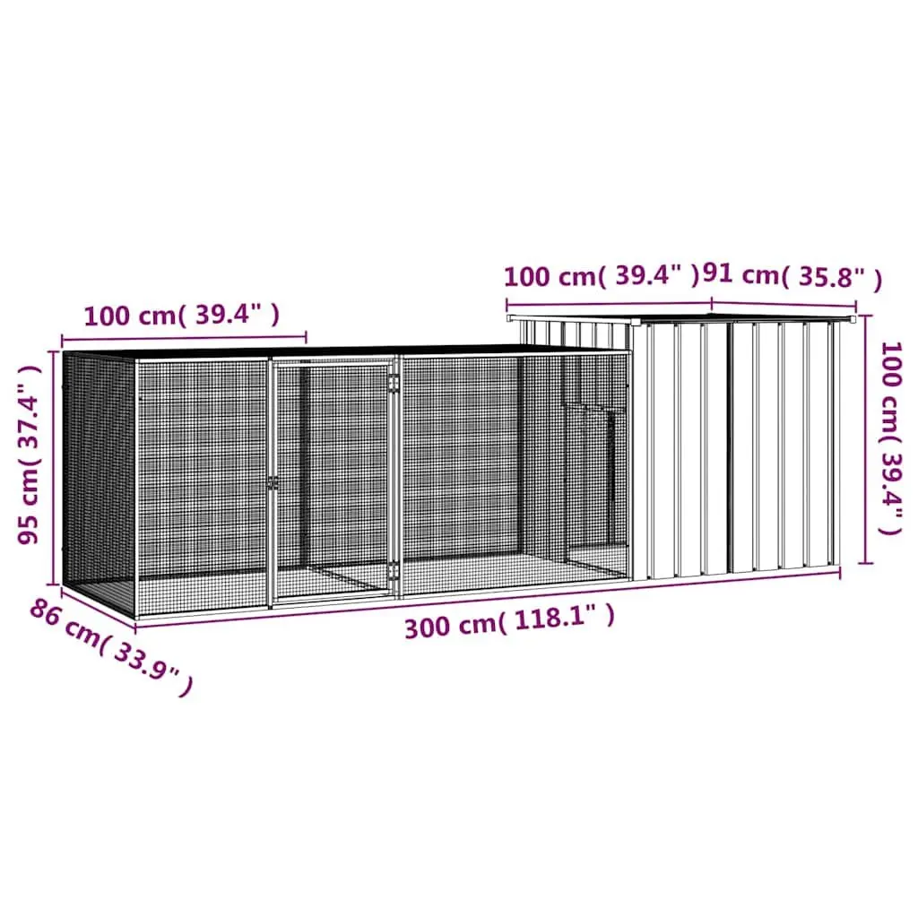 Chicken Cage Galvanised Steel Outdoor Run Enclosure 300 x 91 x 100 cm