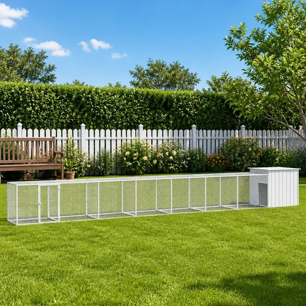Chicken Cage Galvanised Steel Grey 800x91x100cm with Extension for Small Animals