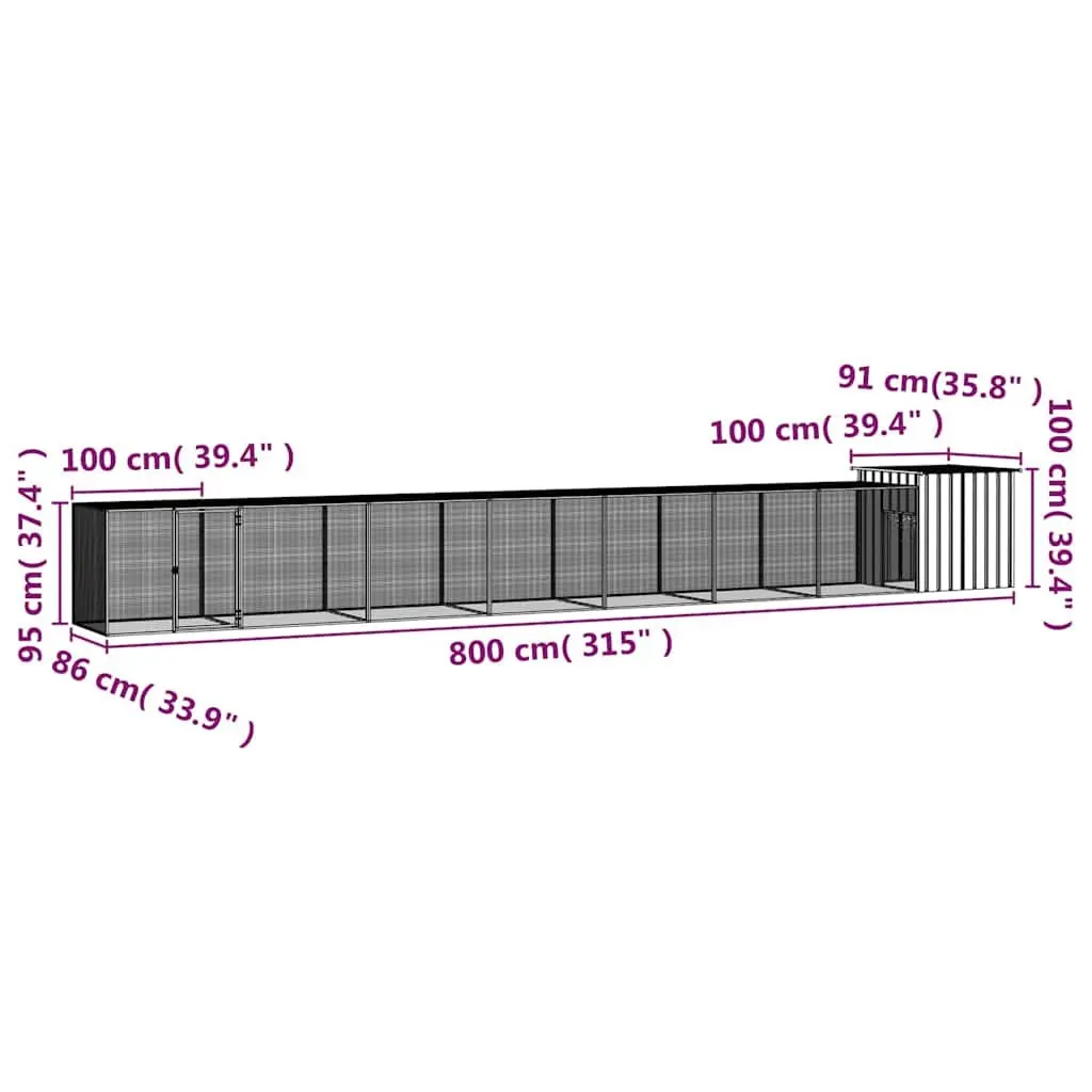 Chicken Cage Galvanised Steel Grey 800x91x100cm with Extension for Small Animals