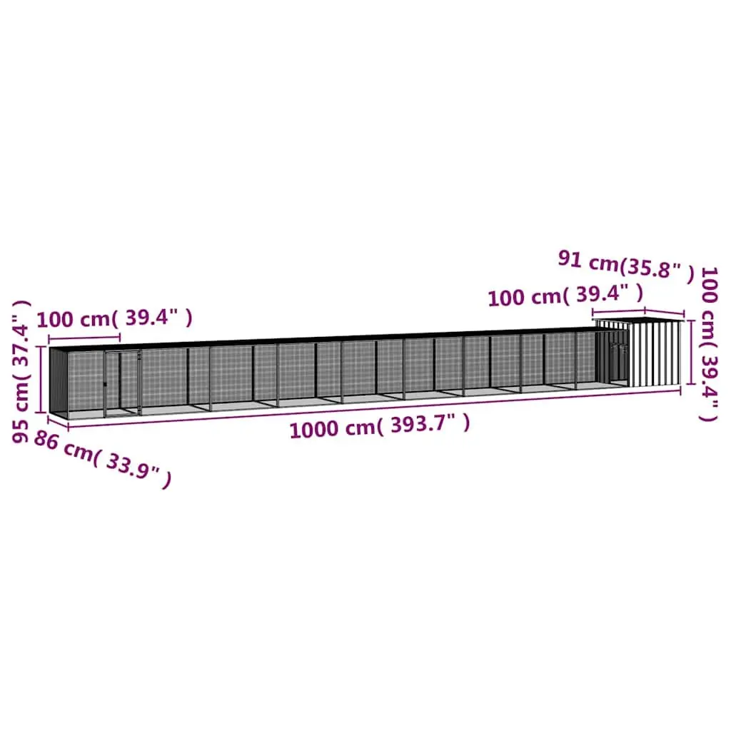 Chicken Cage Galvanised Steel Grey 1000x91x100 cm Coop Run Hen House Pet Pen