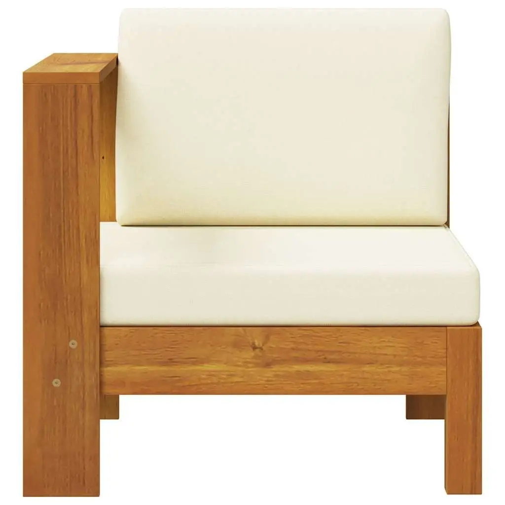 Outdoor Middle Sofa with Armrest White Solid Acacia Wood Garden Sectional