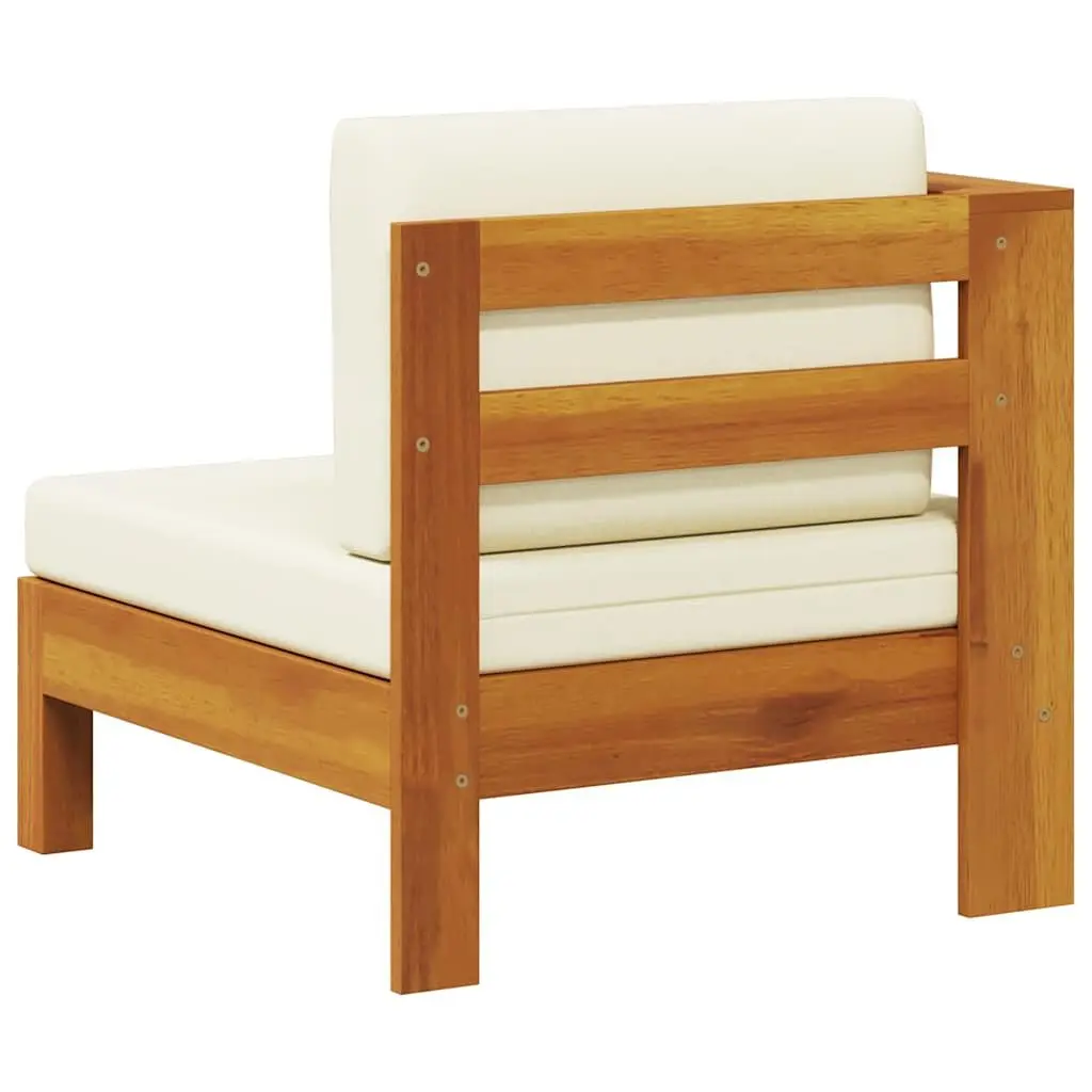Outdoor Middle Sofa with Armrest White Solid Acacia Wood Garden Sectional