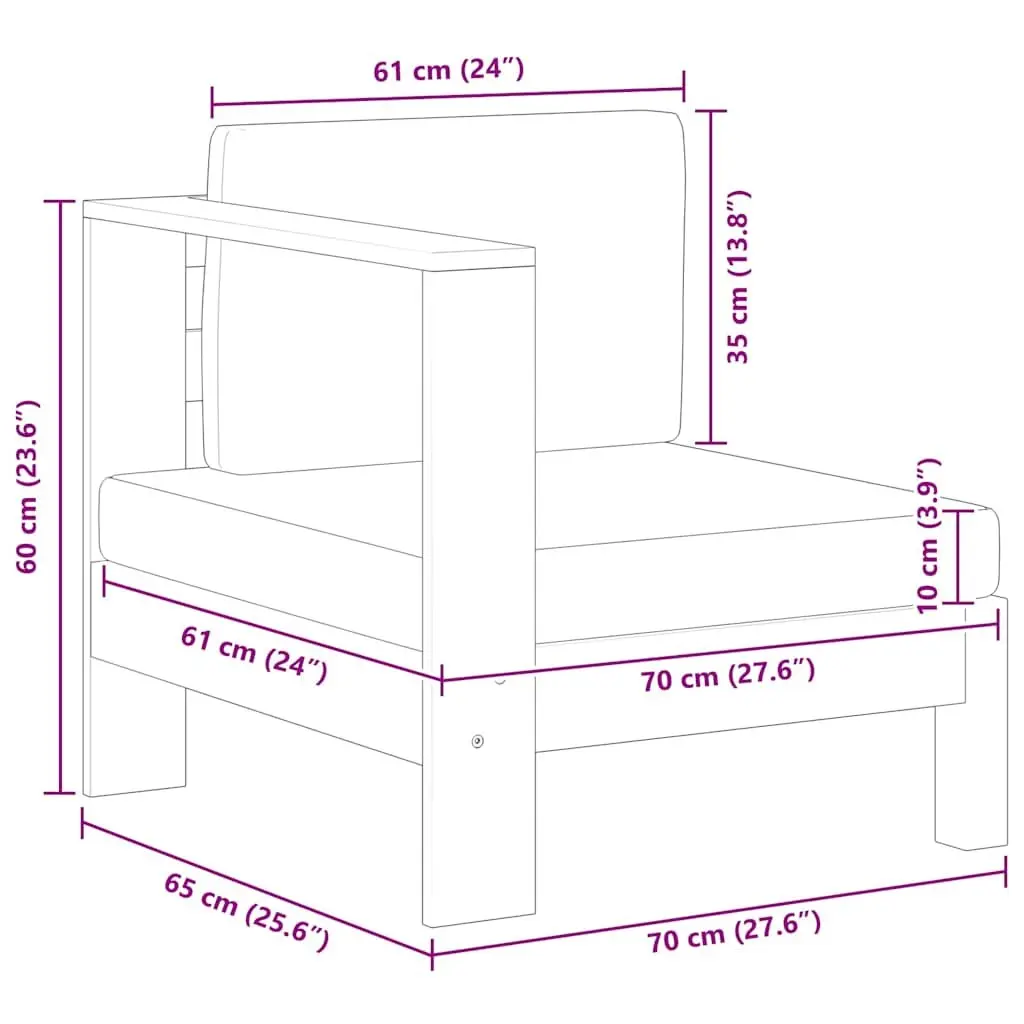 Outdoor Middle Sofa with Armrest White Solid Acacia Wood Garden Sectional