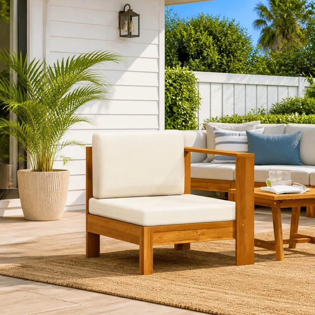 Outdoor Middle Sofa Section with Armrest Cream Garden Lounge Seating Unit
