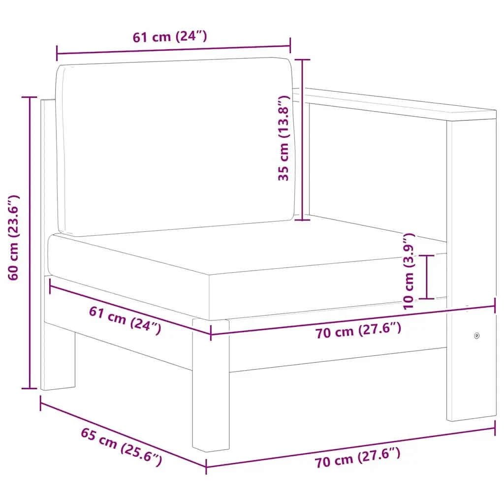 Outdoor Middle Sofa Section with Armrest Cream Garden Lounge Seating Unit