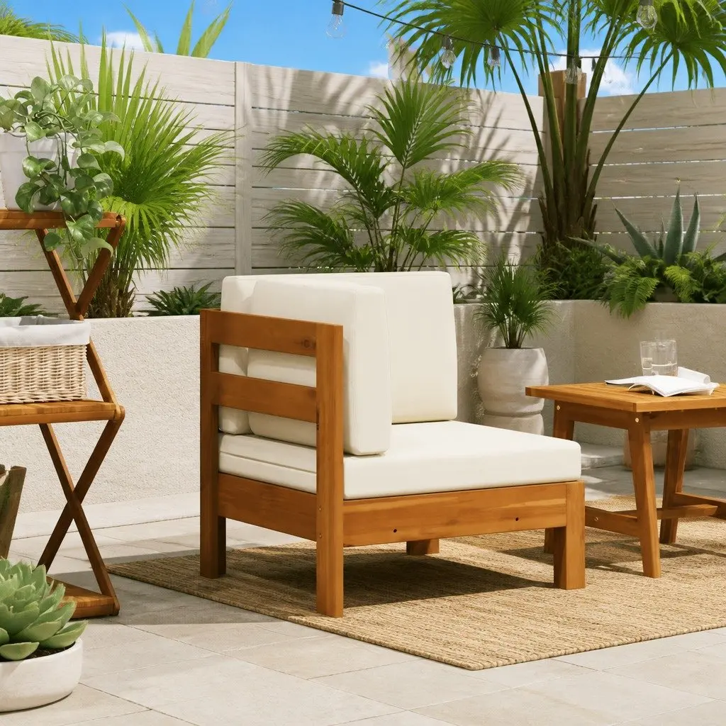 Outdoor Corner Sofa Solid Acacia Wood with Cream Cushions