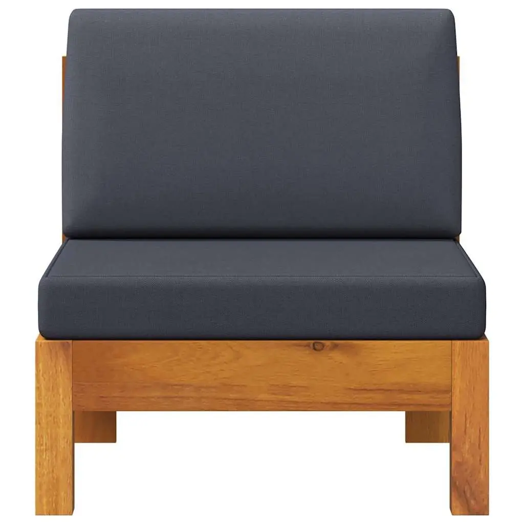 Outdoor Middle Sectional Sofa Unit Acacia Wood Frame Grey Cushions