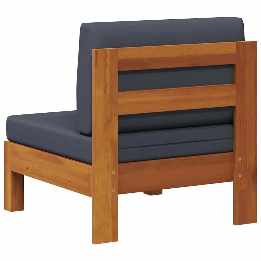 Outdoor Middle Sectional Sofa Unit Acacia Wood Frame Grey Cushions