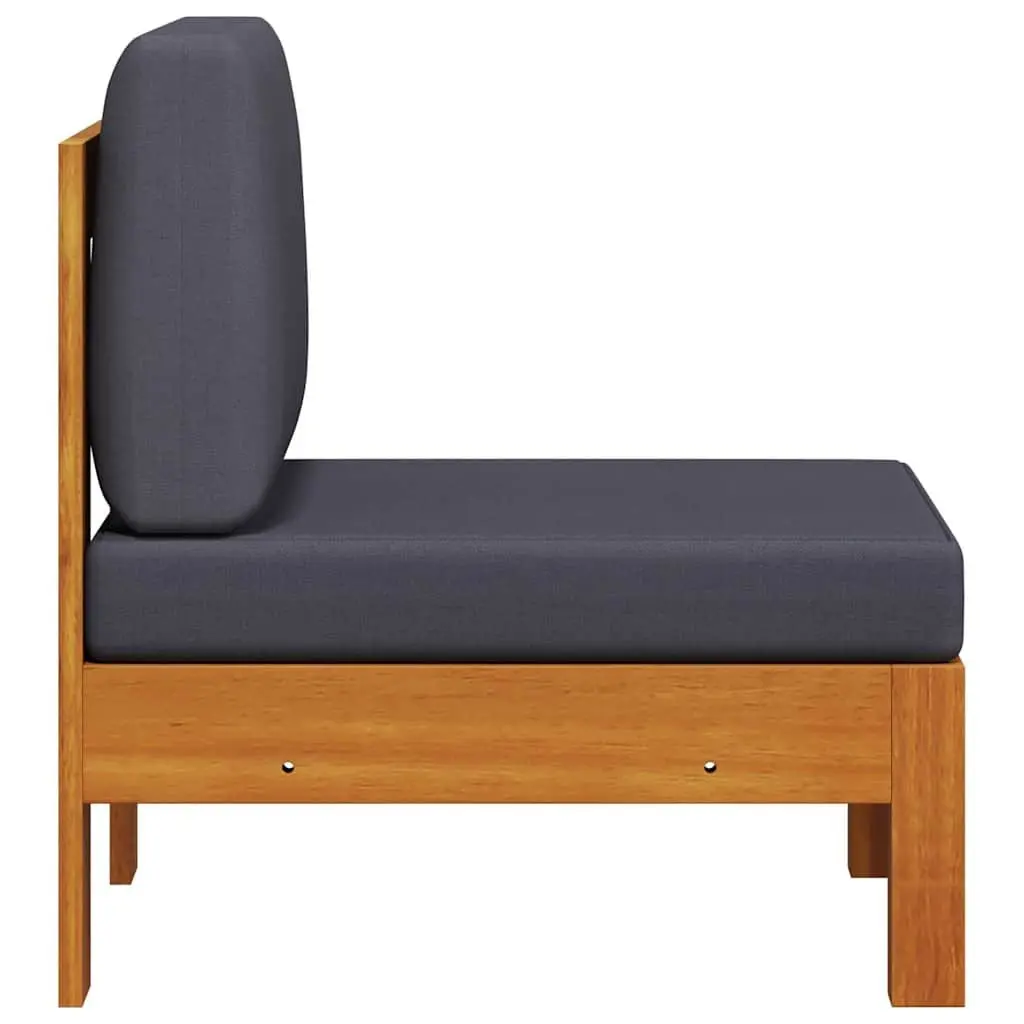 Outdoor Middle Sectional Sofa Unit Acacia Wood Frame Grey Cushions