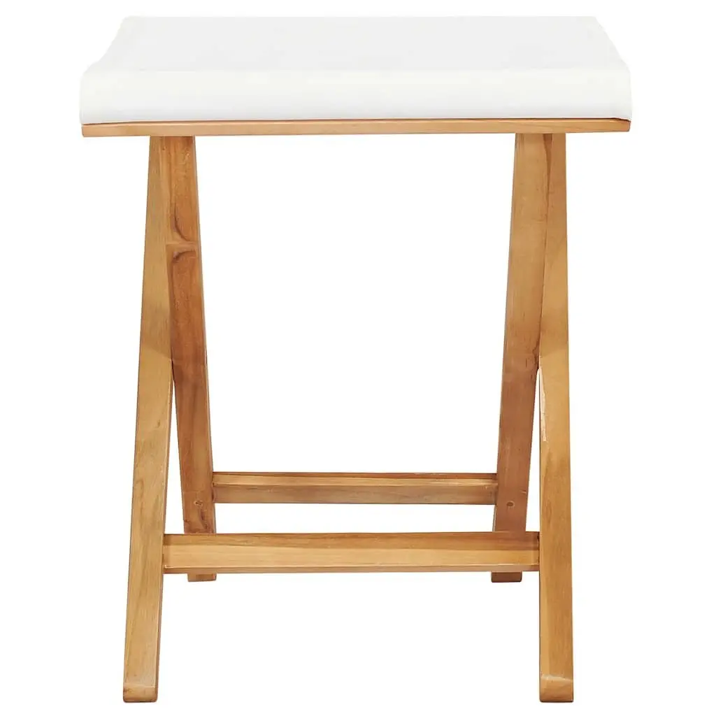 Folding Chairs Set of 2 Outdoor Garden Patio Wood Frame White Fabric