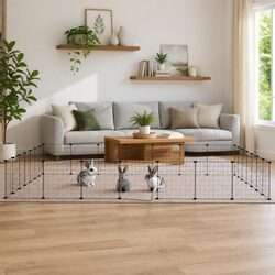28-Panel Small Animal Pet Cage Enclosure with Door Black 35x35cm Exercise