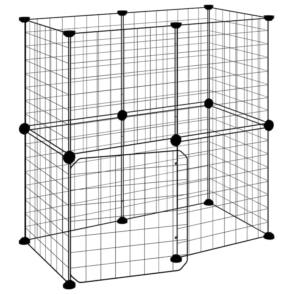 12-Panel Pet Cage with Door Black 35x35 cm