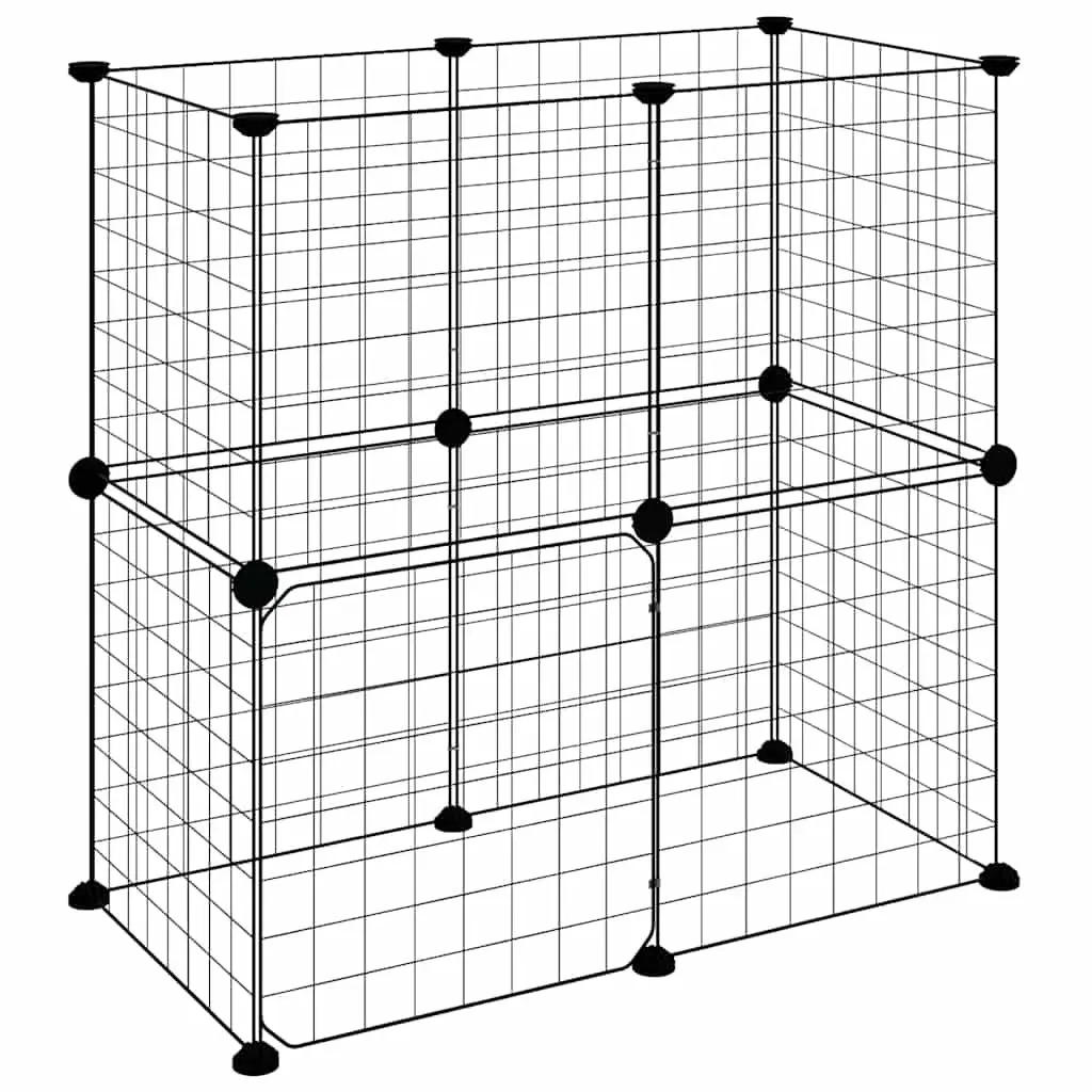 12-Panel Pet Cage with Door Black 35x35 cm