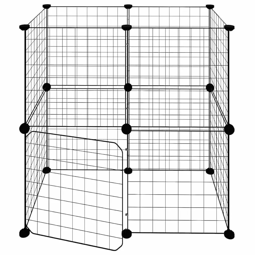 12-Panel Pet Cage with Door Black 35x35 cm