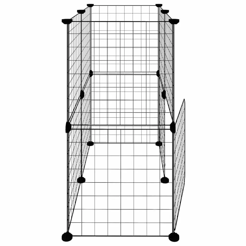 12-Panel Pet Cage with Door Black 35x35 cm